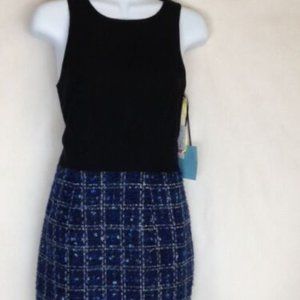 Steffe Shaye Black Blue Tweed Sheath Dress NWT